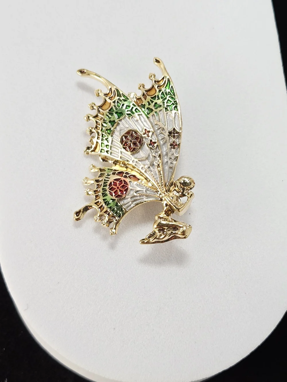 Fairycore Butterfly Fairy Brooch Gold Enamel Winged Pin Whimsical 2.25